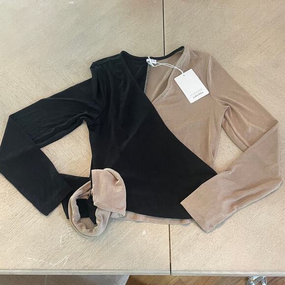 NWT!  & Other Stories Two-Tone Wrap Blouse in Black and Tan  - Size Small - Picture 11 of 16